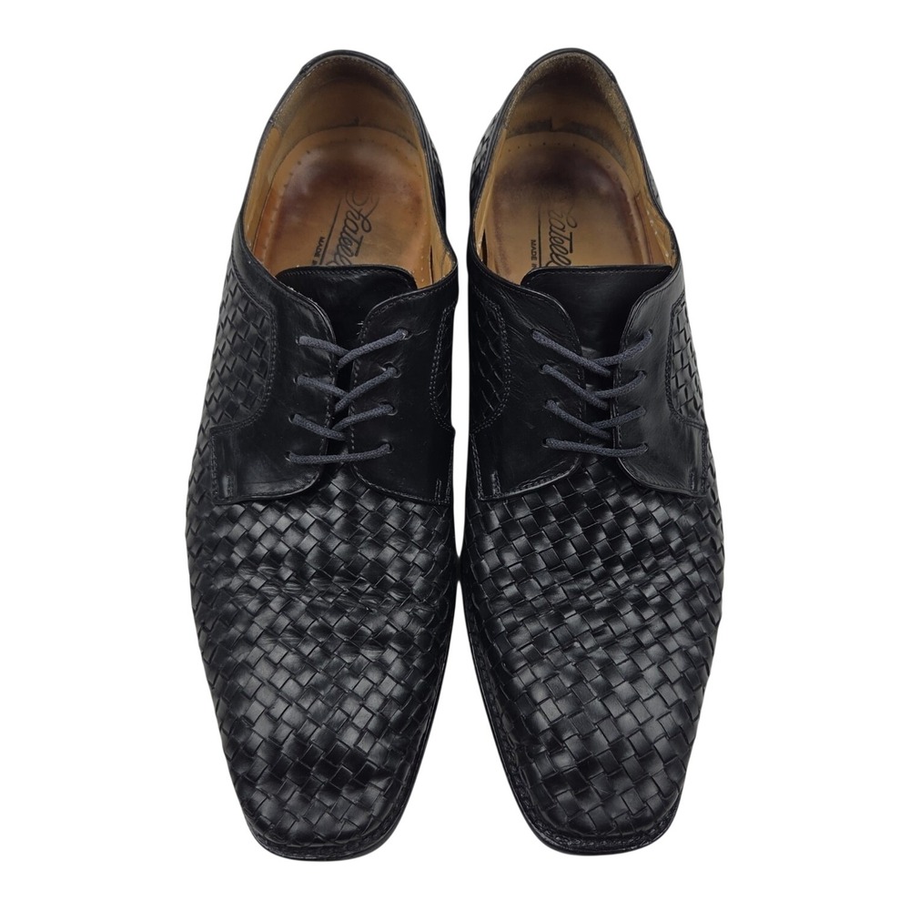 Fratelli Woven Black Leather Derby Dress Shoes 9.5 M Made in Italy Square Toe